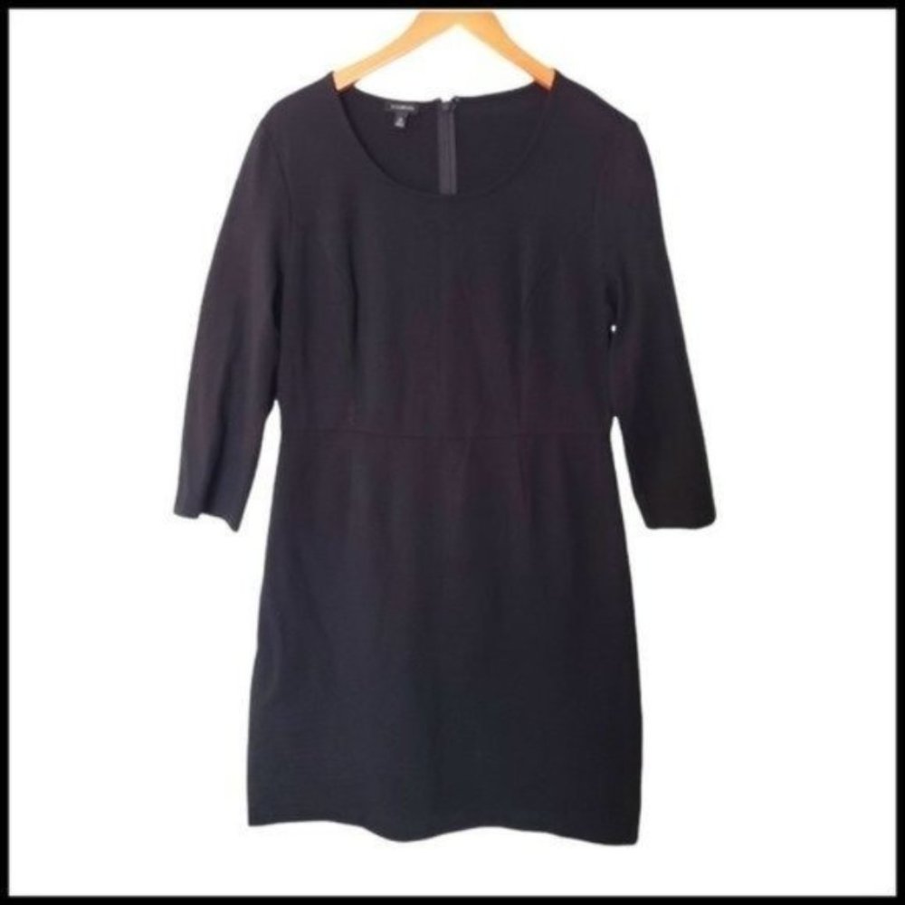 Talbots Black Midi Dress Size 10 3/4 Sleeve Back Zipper